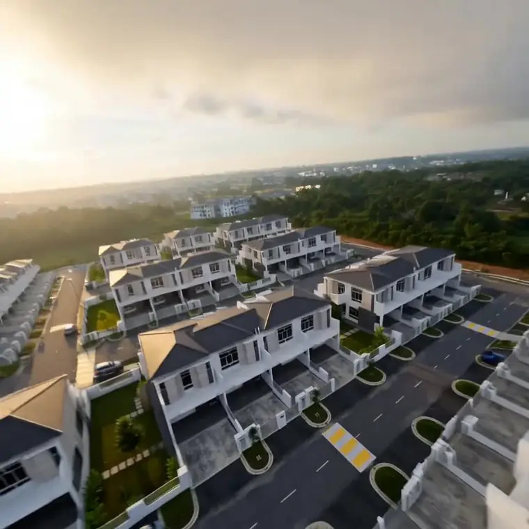 AI FPV aerial shot of a housing estate